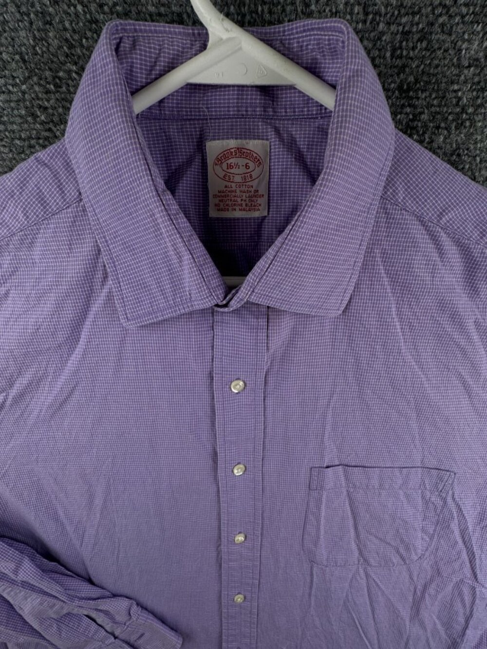 VTG Brooks Brothers Long Sleeve Button Up Shirt Cotton Purple Check 16.5 36